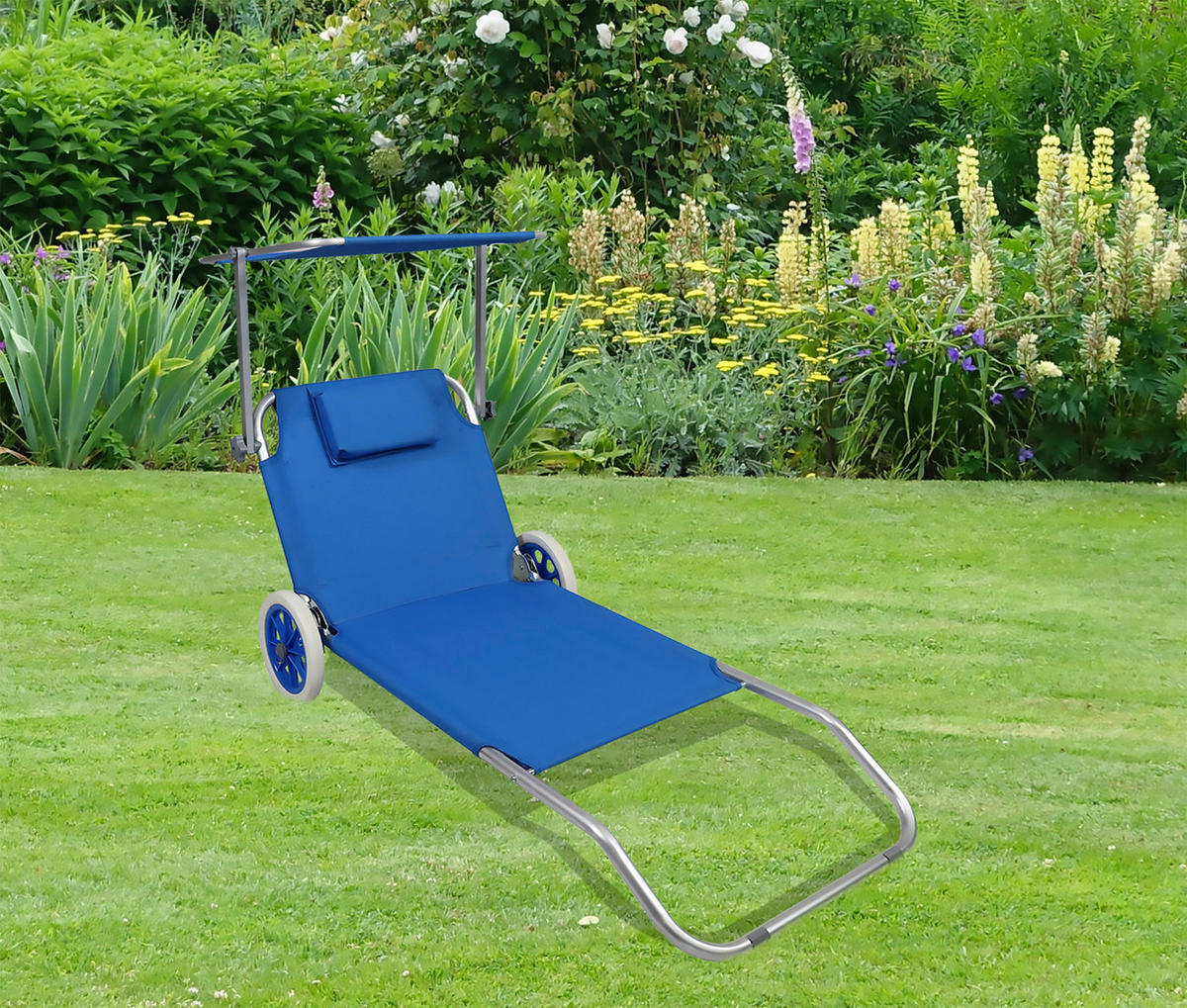 GARTENLIEGE 165/16/65 cm  - Blau, Basics, Textil/Metall (165/16/65cm) - MID.YOU