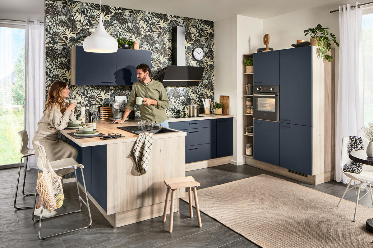 KÜCHENLEERBLOCK   in Blau, Eichefarben  - Blau/Eichefarben, Design, Holzwerkstoff/Metall (150/192/280cm) - Xora