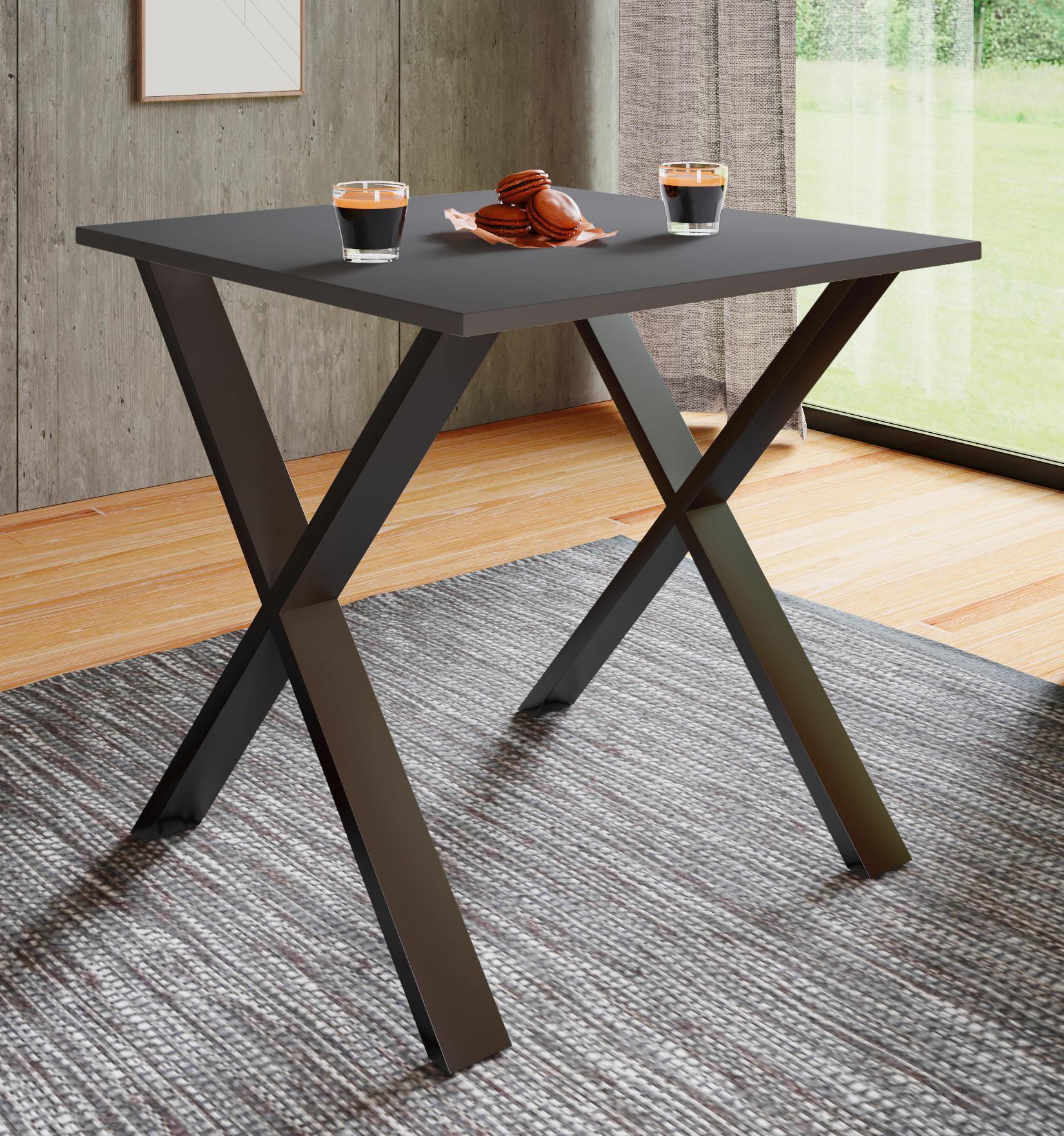SCHREIBTISCH 80/80/76 cm  in Anthrazit, Schwarz  - Anthrazit/Silberfarben, Design, Holzwerkstoff/Metall (80/80/76cm) - MID.YOU