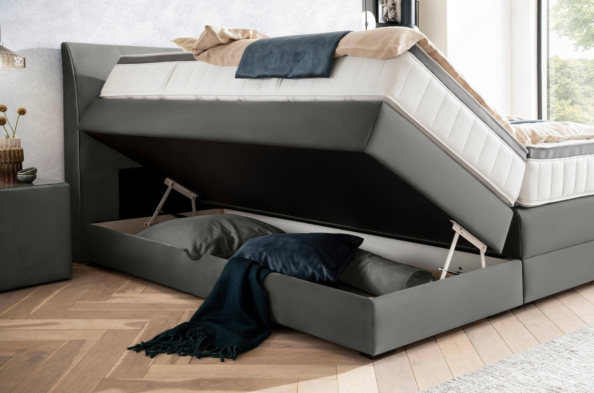 BOXSPRINGBETT 160/200 cm  in Hellgrau  - Wengefarben/Hellgrau, Konventionell, Holz/Textil (160/200cm) - Novel