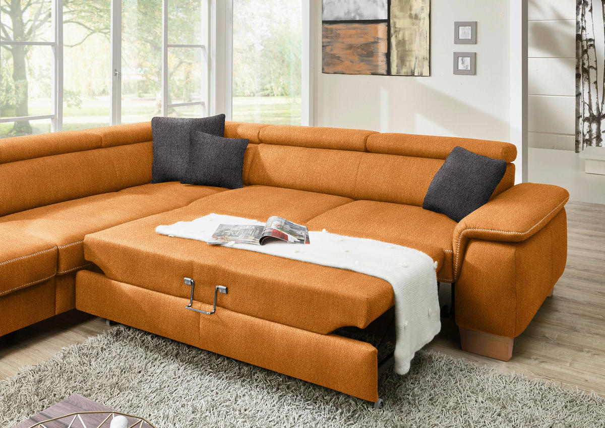 ECKSOFA in Mikrofaser Orange  - Eichefarben/Beige, Natur, Holz/Textil (273/226cm) - Beldomo System