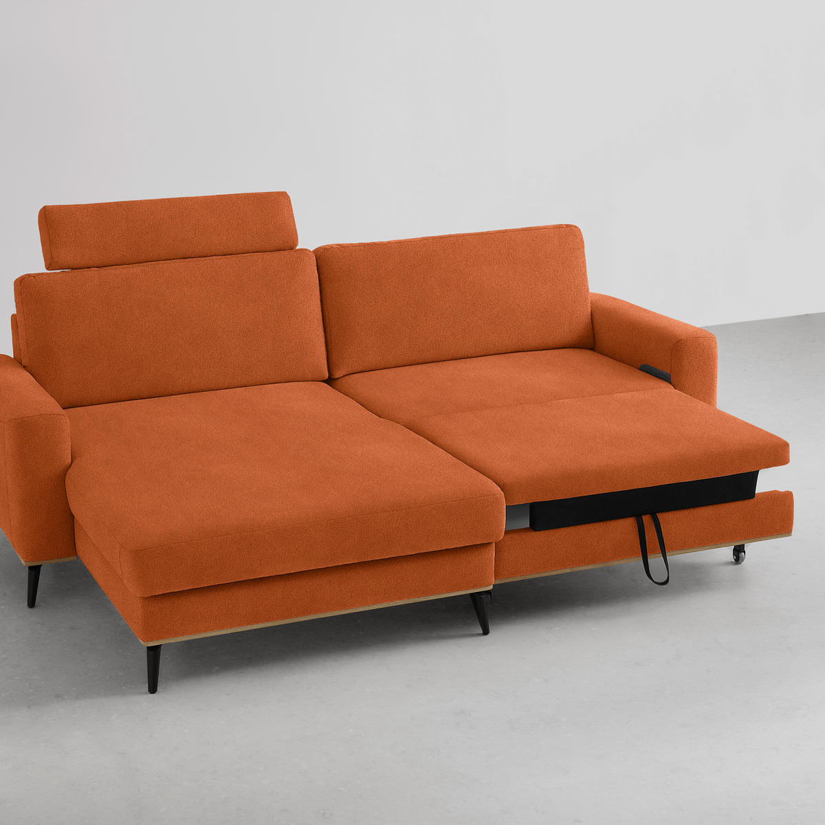 ECKSOFA Lederlook, Mikrofaser Orange  - Schwarz/Orange, Konventionell, Holz/Textil (167/87/234cm) - MID.YOU