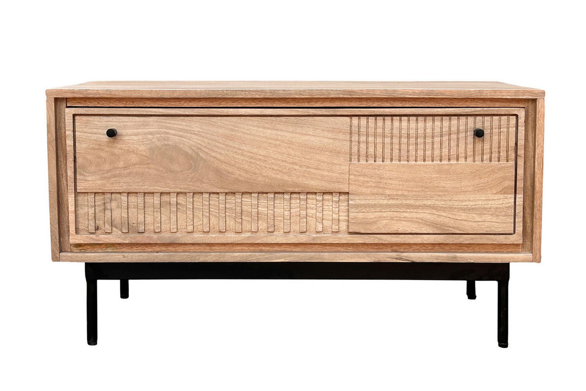SCHUHSCHRANK Mangoholz massiv Naturfarben, Schwarz  - Schwarz/Naturfarben, Design, Holz/Metall (85/45/40cm) - MID.YOU