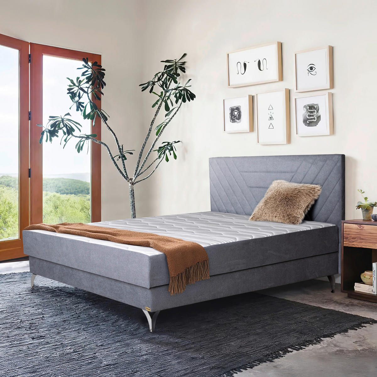 KÁRPITOZOTT ÁGY 160/200 cm  szürke  - ezüstszínű/szürke, Basics, textil/fém (160/200cm) - Cardo