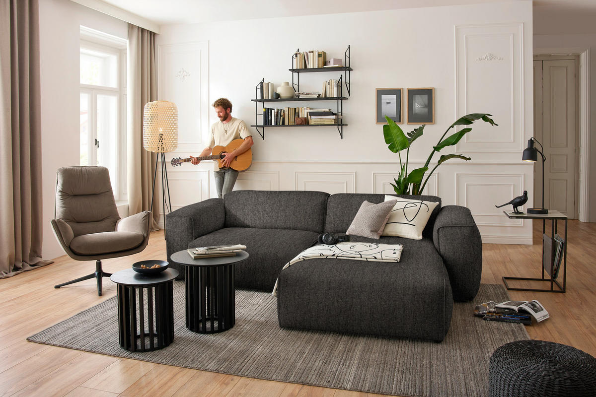 ECKSOFA in Webstoff Dunkelbraun  265/171 cm  - Dunkelbraun/Schwarz, Design, Kunststoff/Textil (265/171cm) - home24