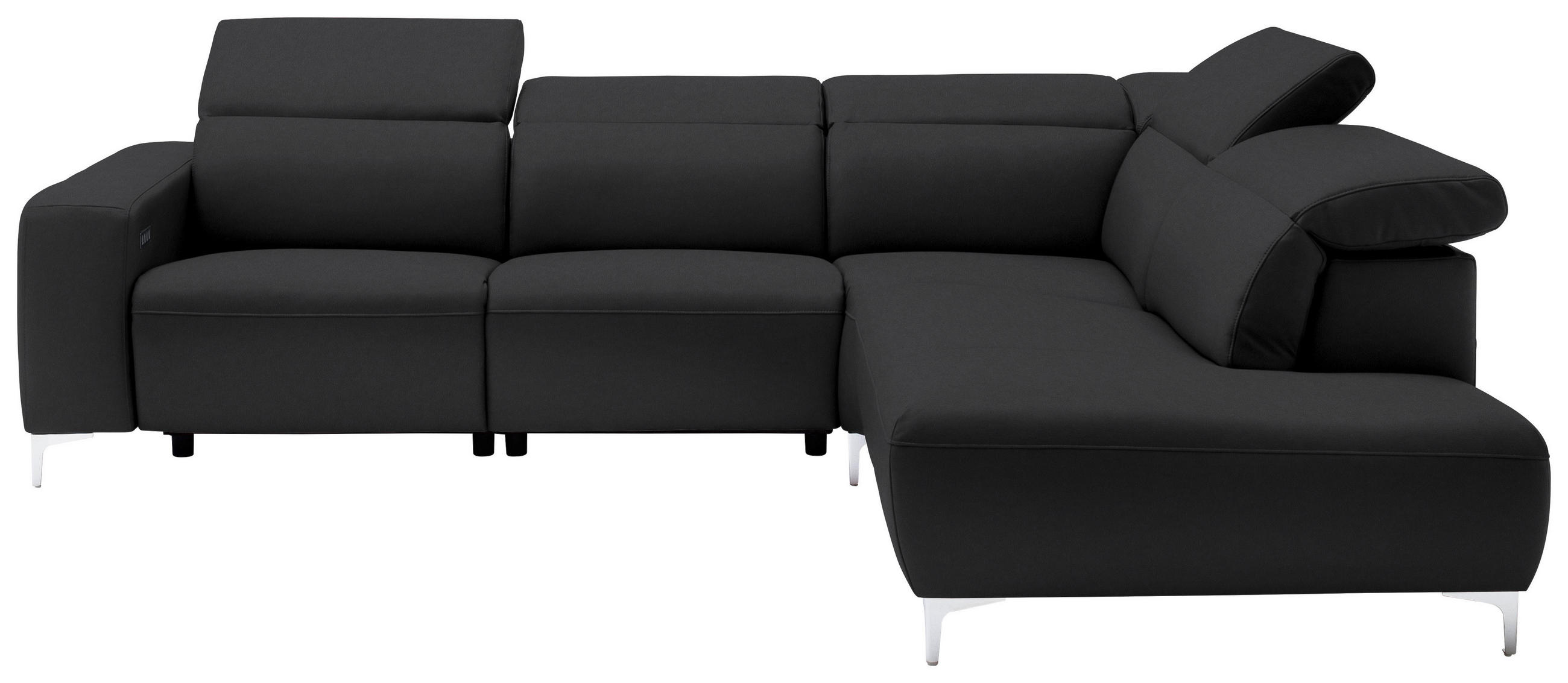 ECKSOFA in Echtleder Schwarz  - Chromfarben/Schwarz, Design, Leder/Metall (290/223cm) - Pure Home Lifestyle