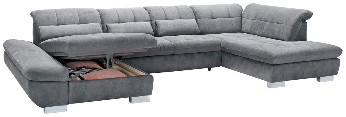WOHNLANDSCHAFT in Mikrofaser Grau  - Chromfarben/Grau, Design, Kunststoff/Textil (204/350/211cm) - Xora