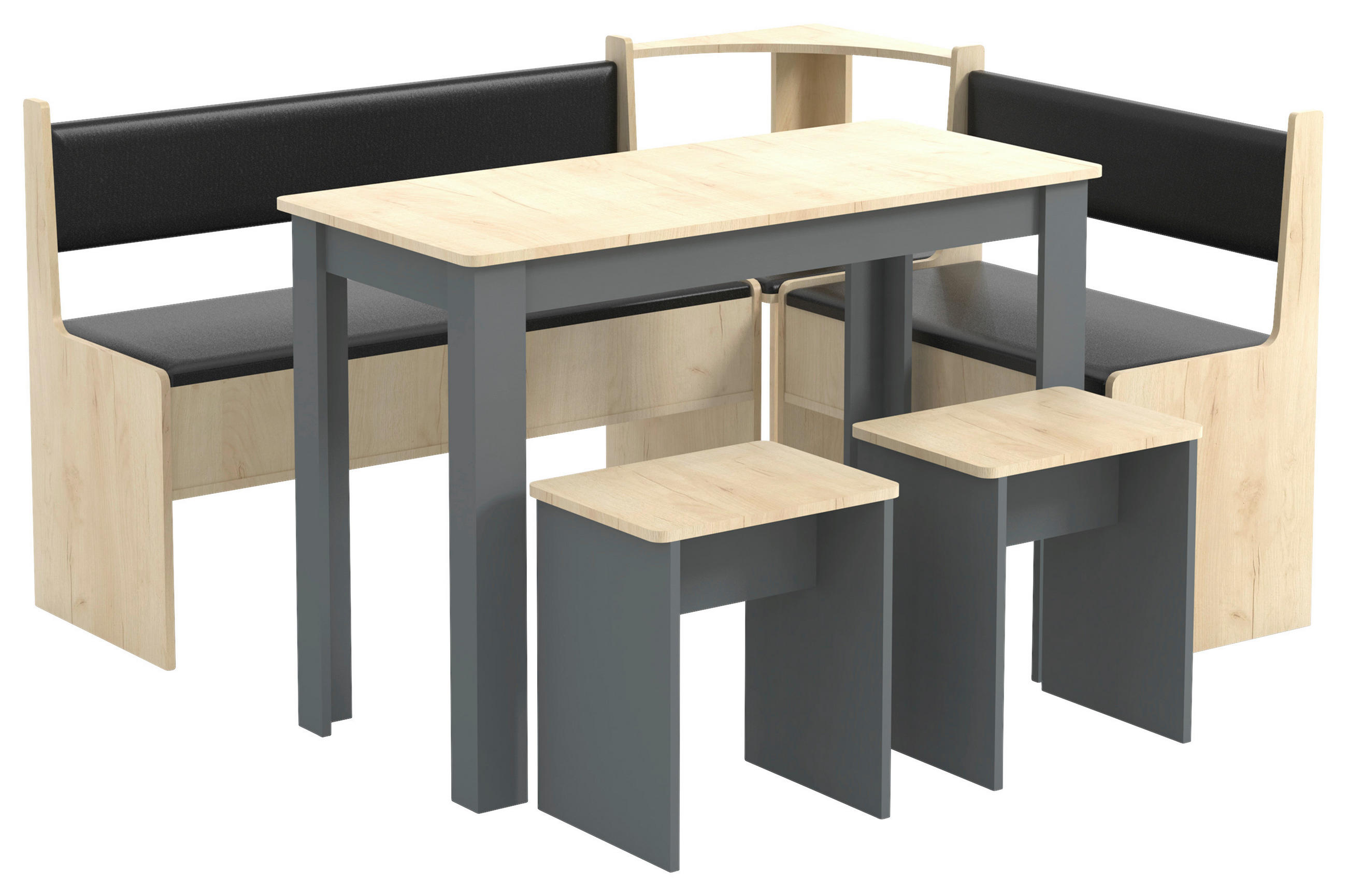 SITTGRUPP MED HÖRNBÄNK i trämaterial antracit  - antracit, Modern, trämaterial (153/115cm) - MID.YOU