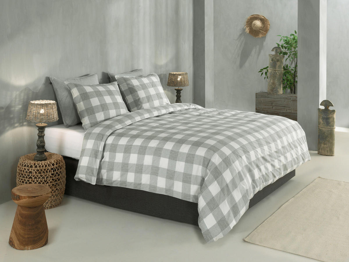 BETTWÄSCHE 2-teilig Quattro-di-Lino Renforcé 135/200 cm  - Hellgrau, Basics, Textil (135/200cm)
