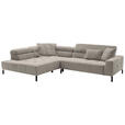 ECKSOFA Sandfarben Feincord Rücken echt, Kopfteilverstellung, Sitzvorzug  - Sandfarben/Schwarz, KONVENTIONELL, Textil/Metall (219/311cm) - Hom`in