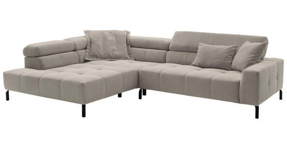 ECKSOFA Sandfarben Feincord Rücken echt, Kopfteilverstellung, Sitzvorzug  - Sandfarben/Schwarz, KONVENTIONELL, Textil/Metall (219/311cm) - Hom`in