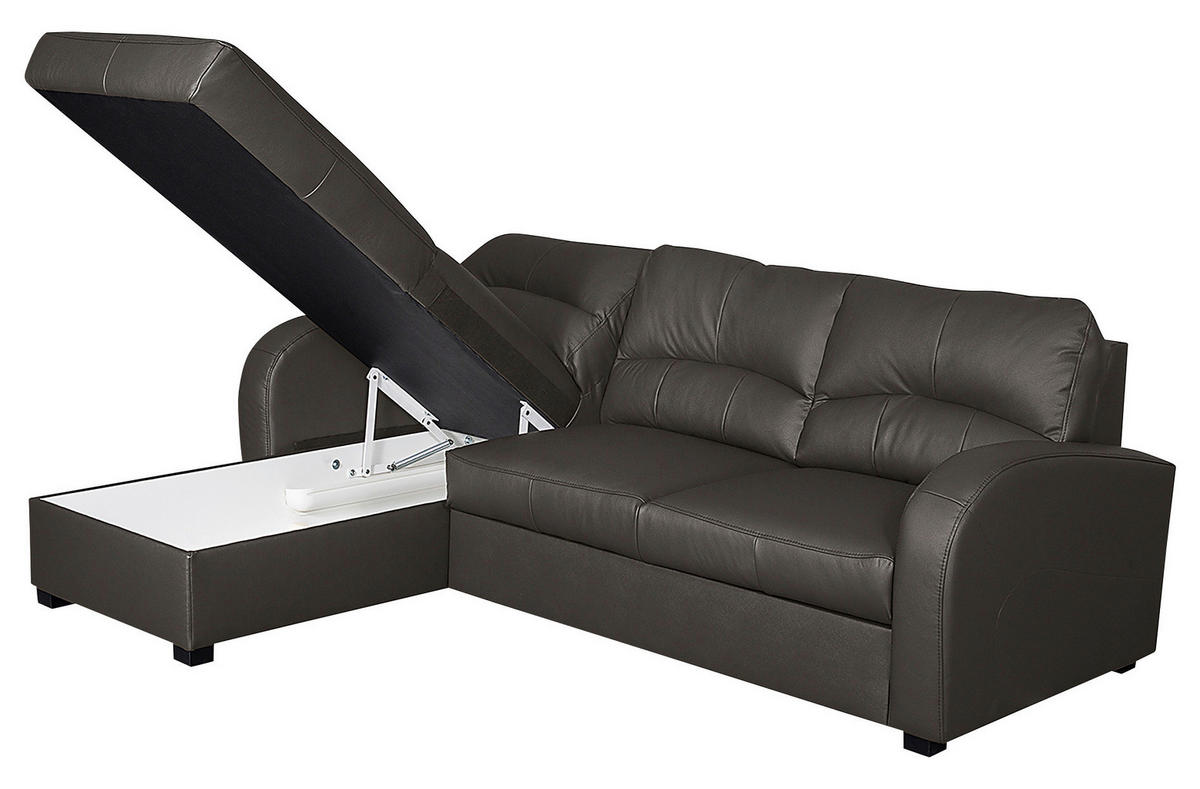 ECKSOFA in Lederlook Echtleder Dunkelbraun  - Dunkelbraun/Schwarz, Design, Leder/Kunststoff (168/227cm) - Livetastic