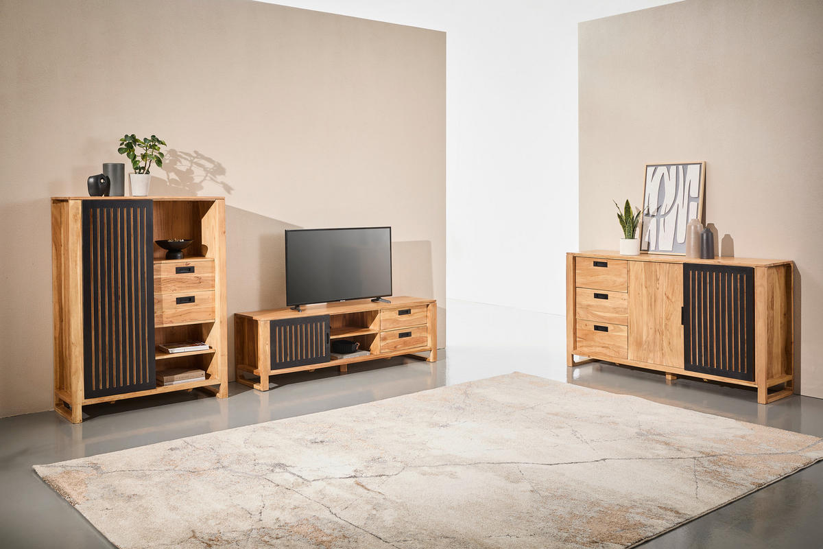 KOMMODE  in 100/135/40 cm  - Schwarz/Naturfarben, KONVENTIONELL, Holz/Metall (100/135/40cm) - Livetastic