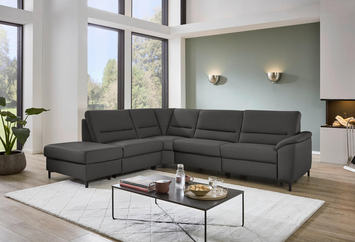 ECKSOFA  in Echtleder Dunkelgrau  249/290 cm  - Dunkelgrau/Schwarz, KONVENTIONELL, Leder/Metall (249/290cm) - Beldomo Premium