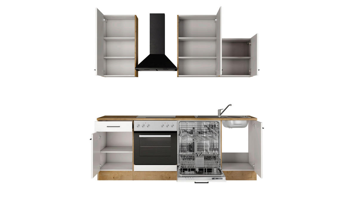 KÜCHENBLOCK 220 cm  in Eichefarben, Magnolie  - Eichefarben/Magnolie, Trend, Holzwerkstoff/Metall (220cm) - FlexWell