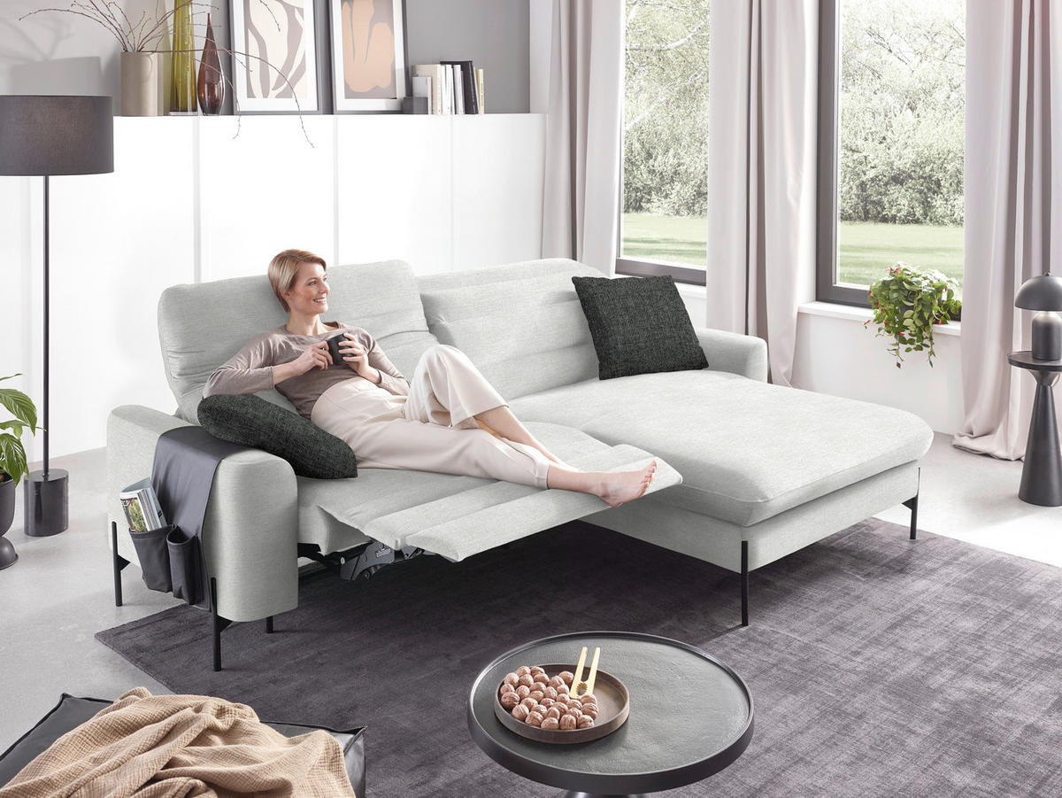 ECKSOFA in Flachgewebe Ecru  - Ecru/Schwarz, Design, Textil/Metall (252/191cm) - Dieter Knoll