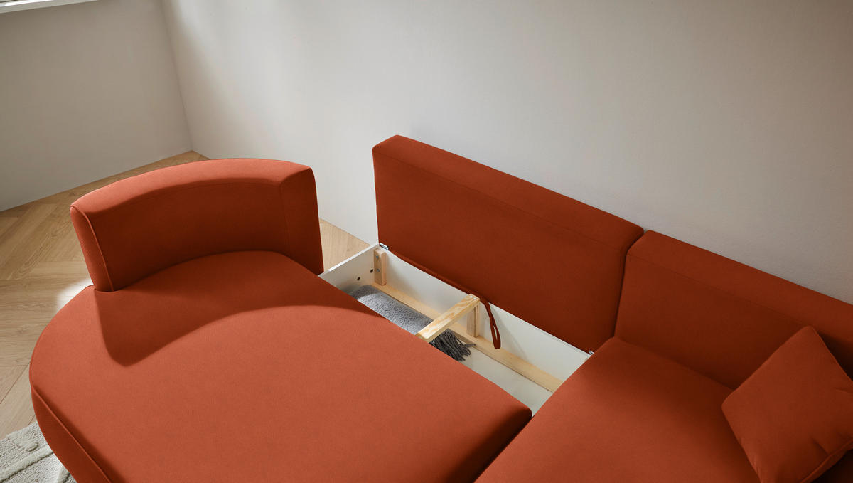 ECKSOFA in Webstoff Terracotta  - Terracotta/Schwarz, Modern, Kunststoff/Textil (284/183cm) - Welnova