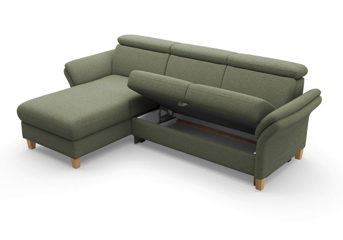 ECKSOFA GLENDALE E Olivgrün Flachgewebe  - Eichefarben/Olivgrün, KONVENTIONELL, Holz/Textil (166/253cm) - Sit & More