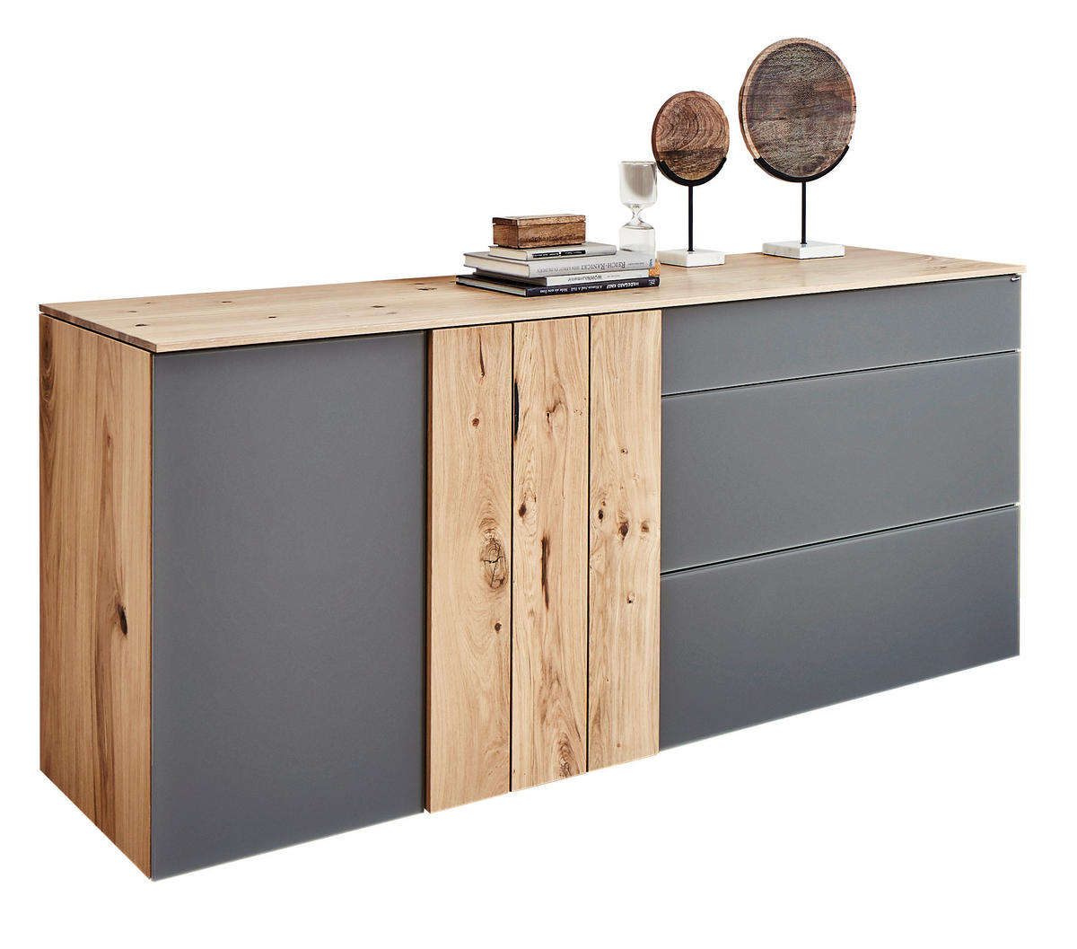 ŠIROKÁ KOMODA, divoký dub, šedá, barvy dubu, 192/85,5/52 cm - šedá/barvy dubu, Moderní, dřevo/sklo (192/85,5/52cm) - Voglauer