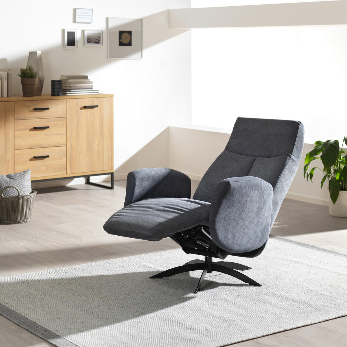 RELAXSESSEL Relaxfunktion    - Anthrazit/Schwarz, Design, Textil/Metall (70/110/81cm) - Welnova