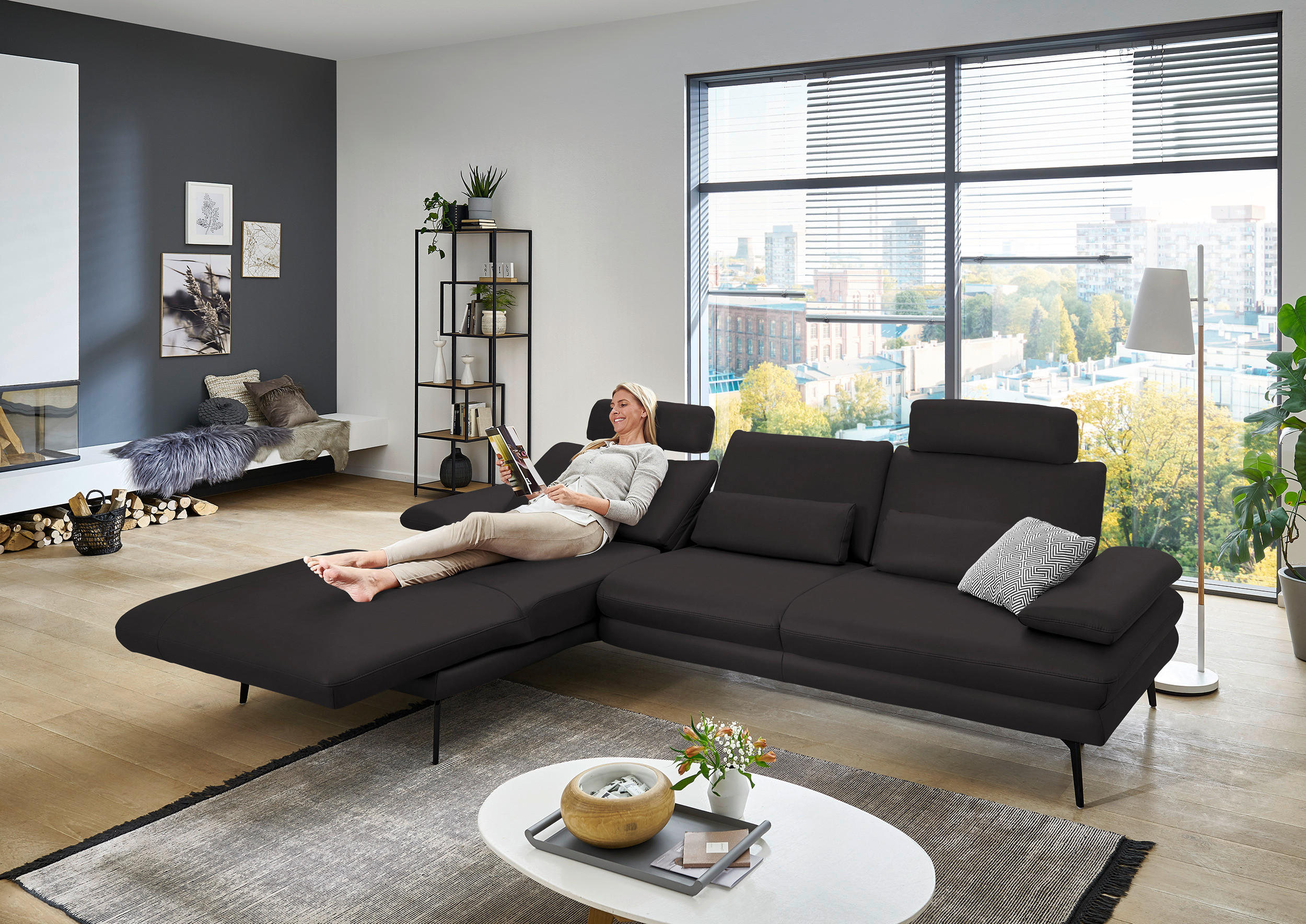 ECKSOFA in Echtleder Dunkelbraun  180/310 cm  - Dunkelbraun/Schwarz, Design, Leder/Metall (180/310cm) - Dieter Knoll