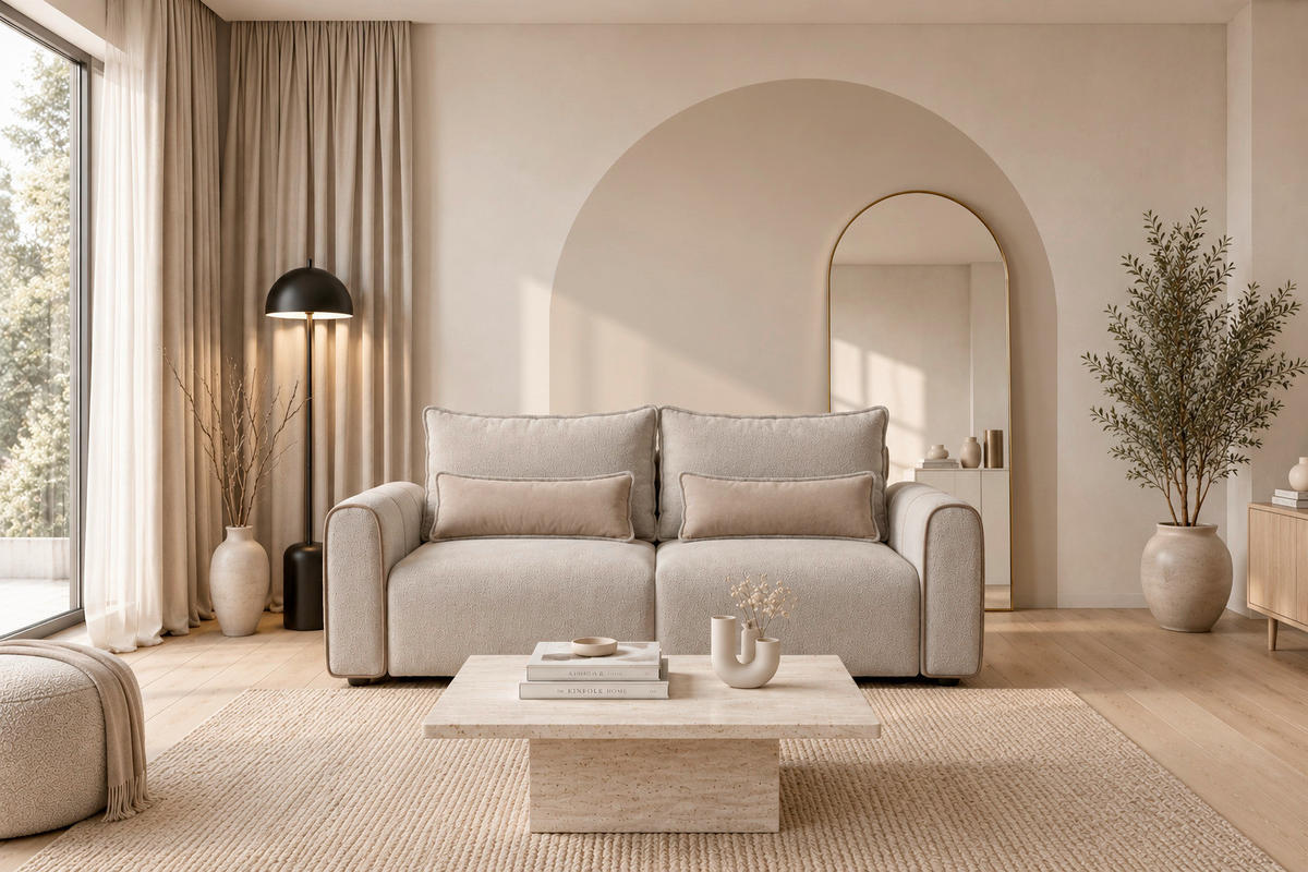 SCHLAFSOFA KIARA Bouclé Taupe  inkl.  - Taupe/Schwarz, Design, Kunststoff/Textil (235/100/100cm) - MID.YOU