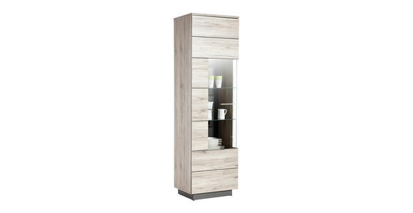 VITRINE Grau, Eichefarben - Eichefarben/Alufarben, Design, Glas/Holzwerkstoff (60,2/200,9/41,3cm) - Hom`in