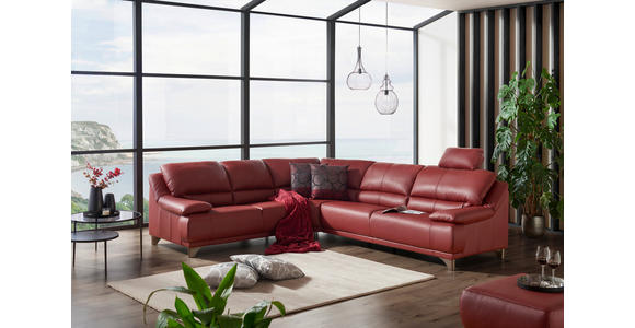 ECKSOFA in Echtleder Rot  - Rot/Schwarz, Design, Leder/Metall (290/253cm) - Xora