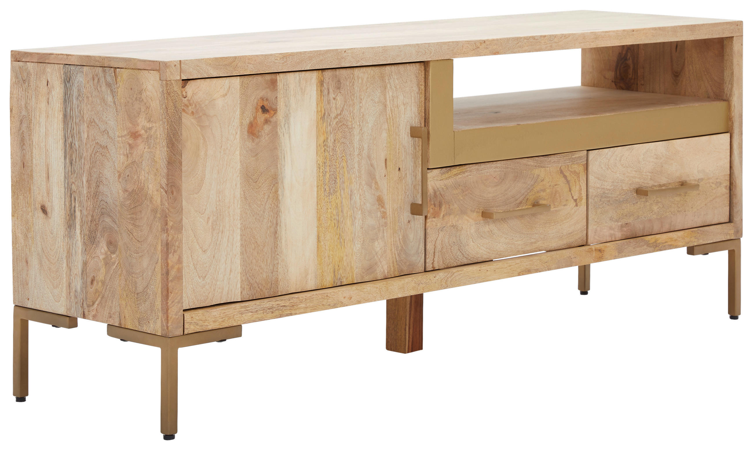 LOWBOARD Valencia  in 145/57/40 cm  - Goldfarben/Naturfarben, Natur, Holz/Metall (145/57/40cm) - MID.YOU