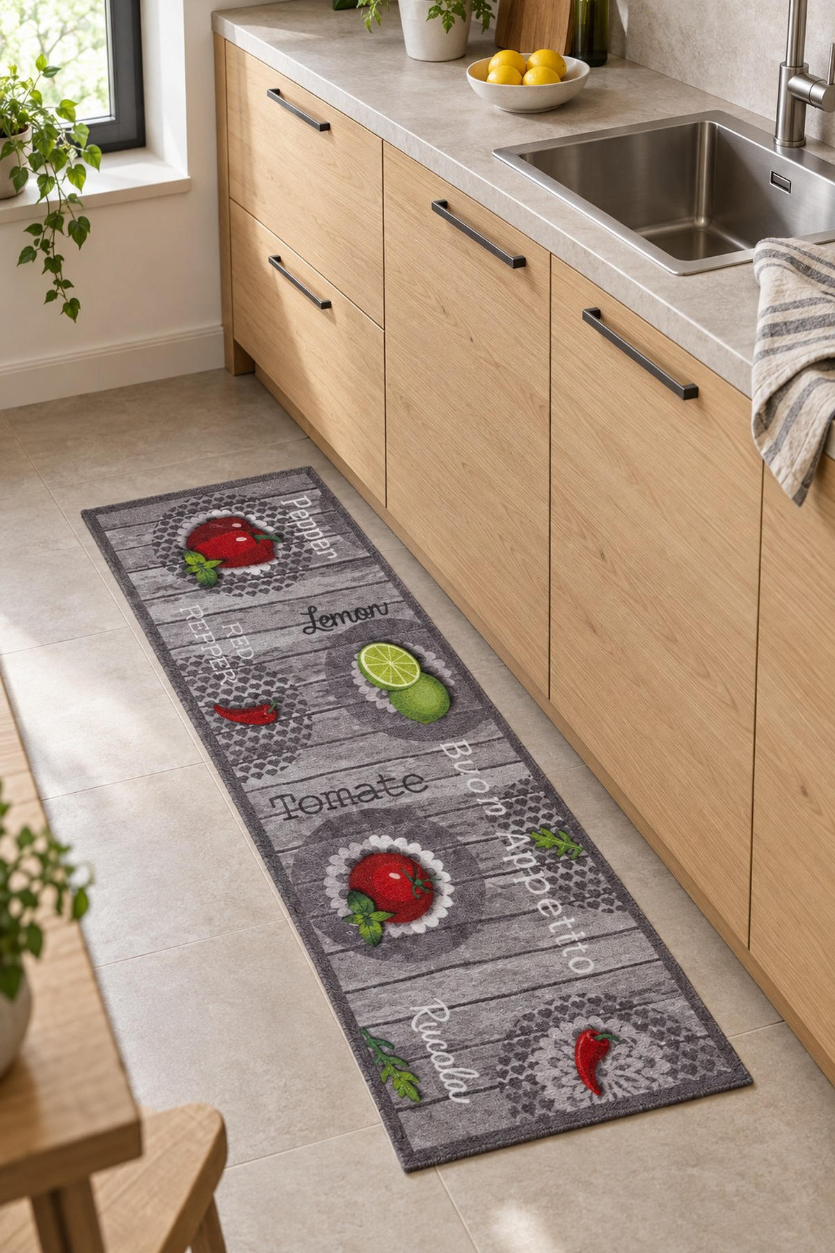 STAZA ZA KUHINJU 45/150 cm   siva, zelena, crvena  Tomato  - siva/zelena, Konvencionalno (45/150cm) - Esposa