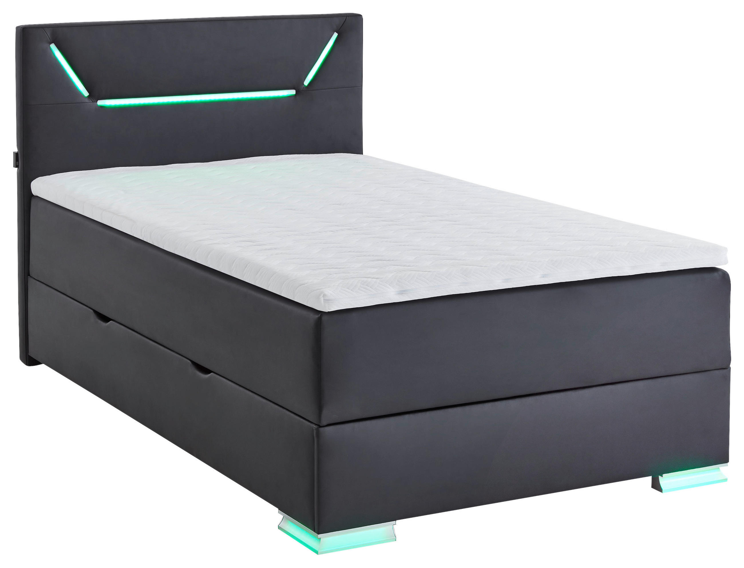BOXSPRINGBETT 120/200 cm,  in Schwarz  - Silberfarben/Schwarz, Trend, Kunststoff/Textil (120/200cm) - Xora