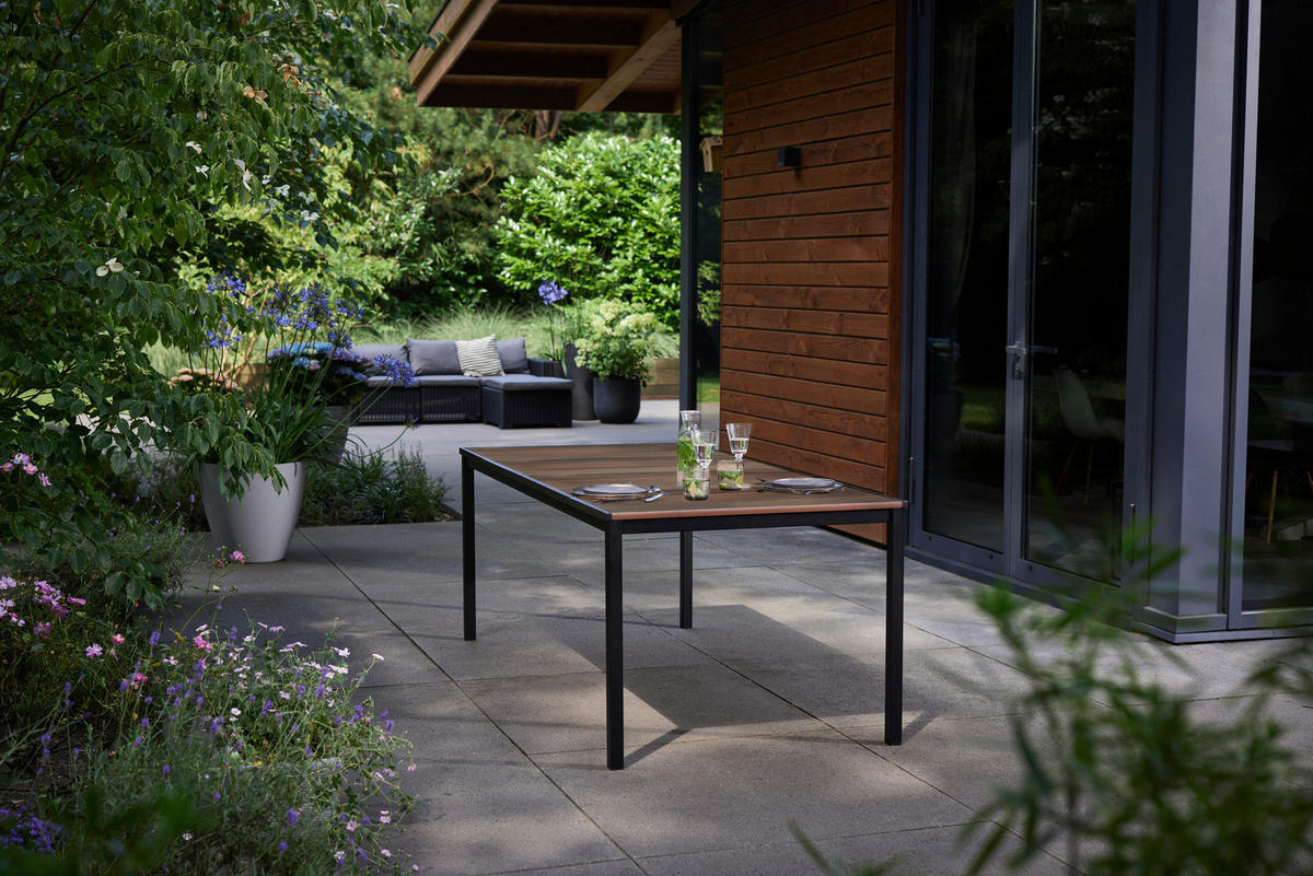 ZÁHRADNÝ STÔL, plast, 200/75/95 cm - farba vlašského orecha, Modern, kov/plast (200/75/95cm) - Ambia Garden