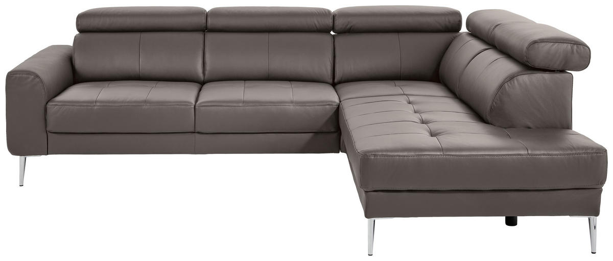 ECKSOFA in Echtleder Grau  262/213 cm  - Chromfarben/Grau, Design, Leder/Metall (262/213cm) - Hom`in