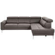 ECKSOFA in Echtleder Grau  - Chromfarben/Grau, Design, Leder/Metall (262/213cm) - Hom`in