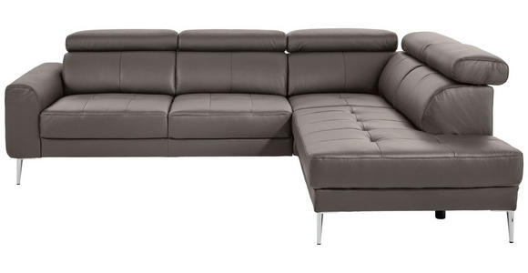 ECKSOFA in Echtleder Grau  - Chromfarben/Grau, Design, Leder/Metall (262/213cm) - Hom`in