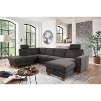 WOHNLANDSCHAFT Dunkelgrau Flachgewebe  - Eichefarben/Dunkelgrau, KONVENTIONELL, Holz/Textil (213/309/161cm) - Sit & More