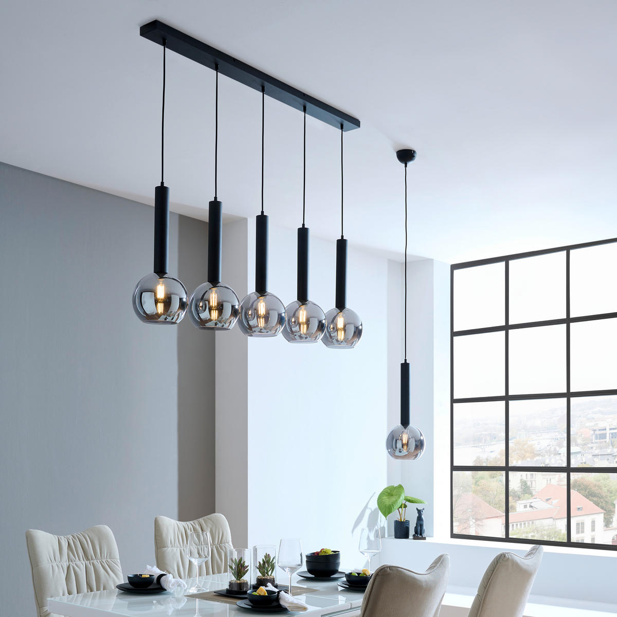 HÄNGLAMPA Clayton 115/30/150 cm  - svart, Trend, metall/glas (115/30/150cm) - Dieter Knoll
