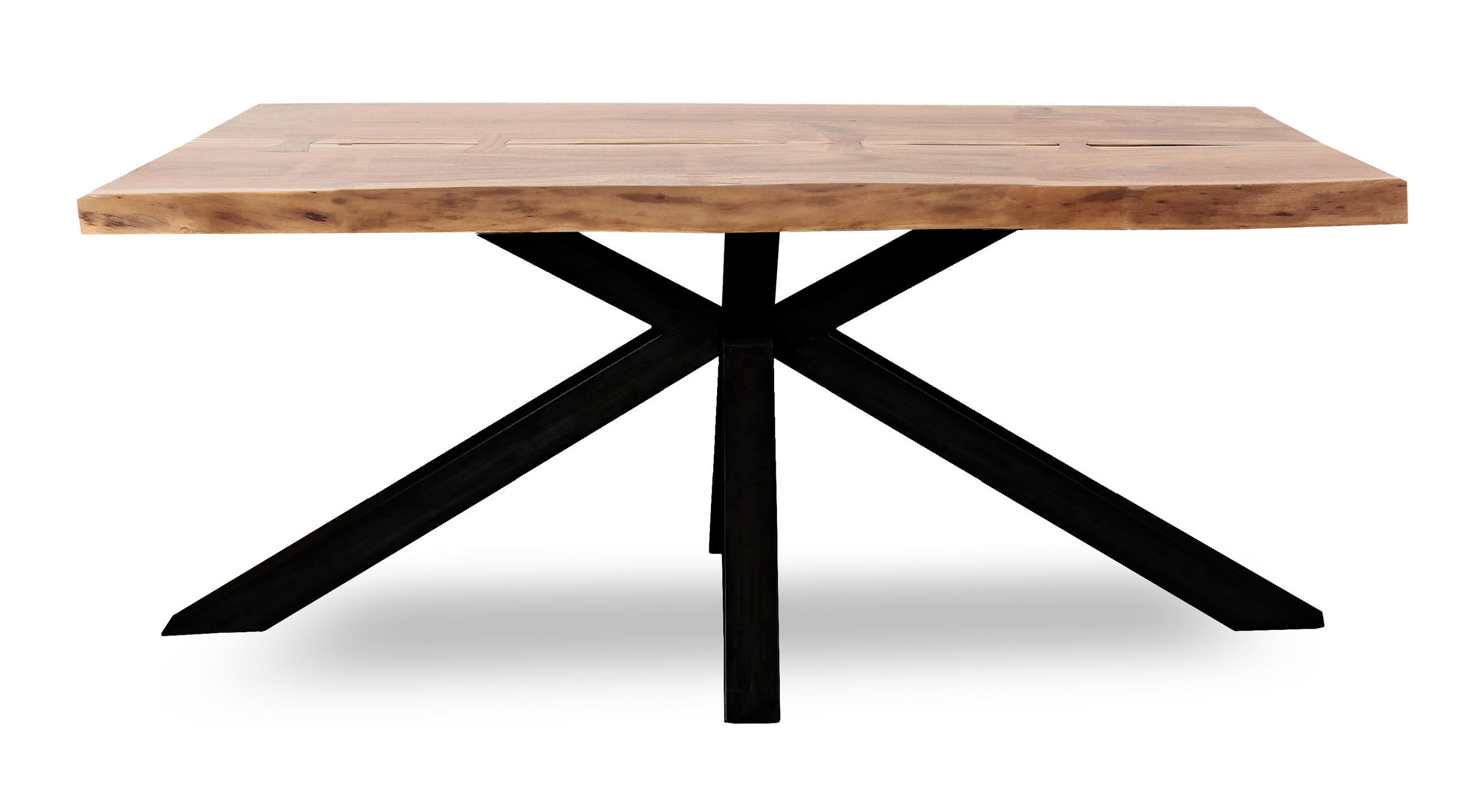 ESSTISCH Akazie massiv rechteckig Akaziefarben  - Schwarz/Akaziefarben, MODERN, Holz/Metall (180/76/80cm)