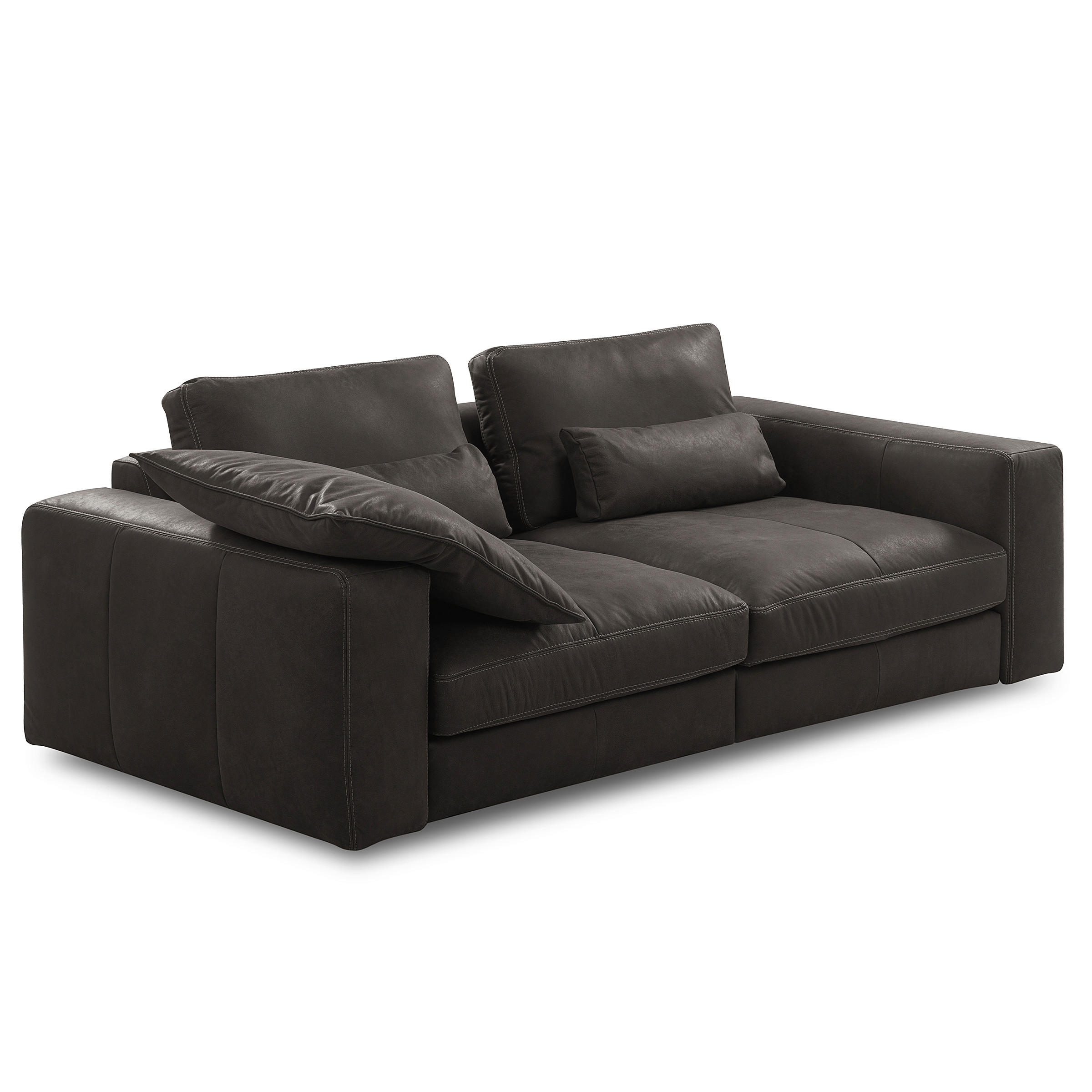 2-SITZER-SOFA  in Echtleder Dunkelgrau   - Dunkelgrau/Beige, Design, Leder/Kunststoff (240/85/123cm) - Livetastic