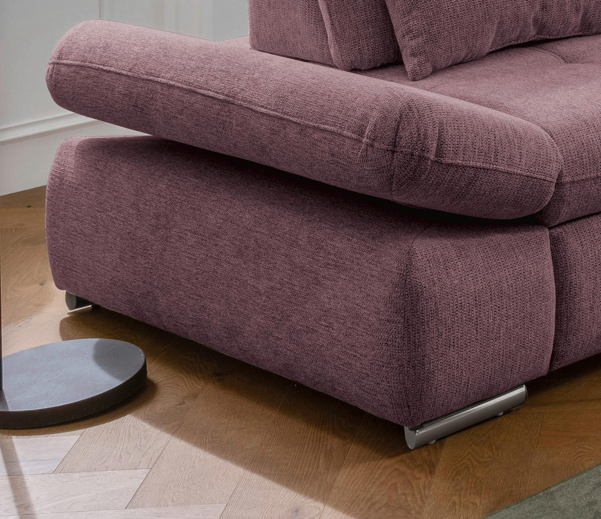 ECKSOFA Brombeere Chenille  - Chromfarben/Brombeere, Design, Textil/Metall (280/254cm) - Livetastic