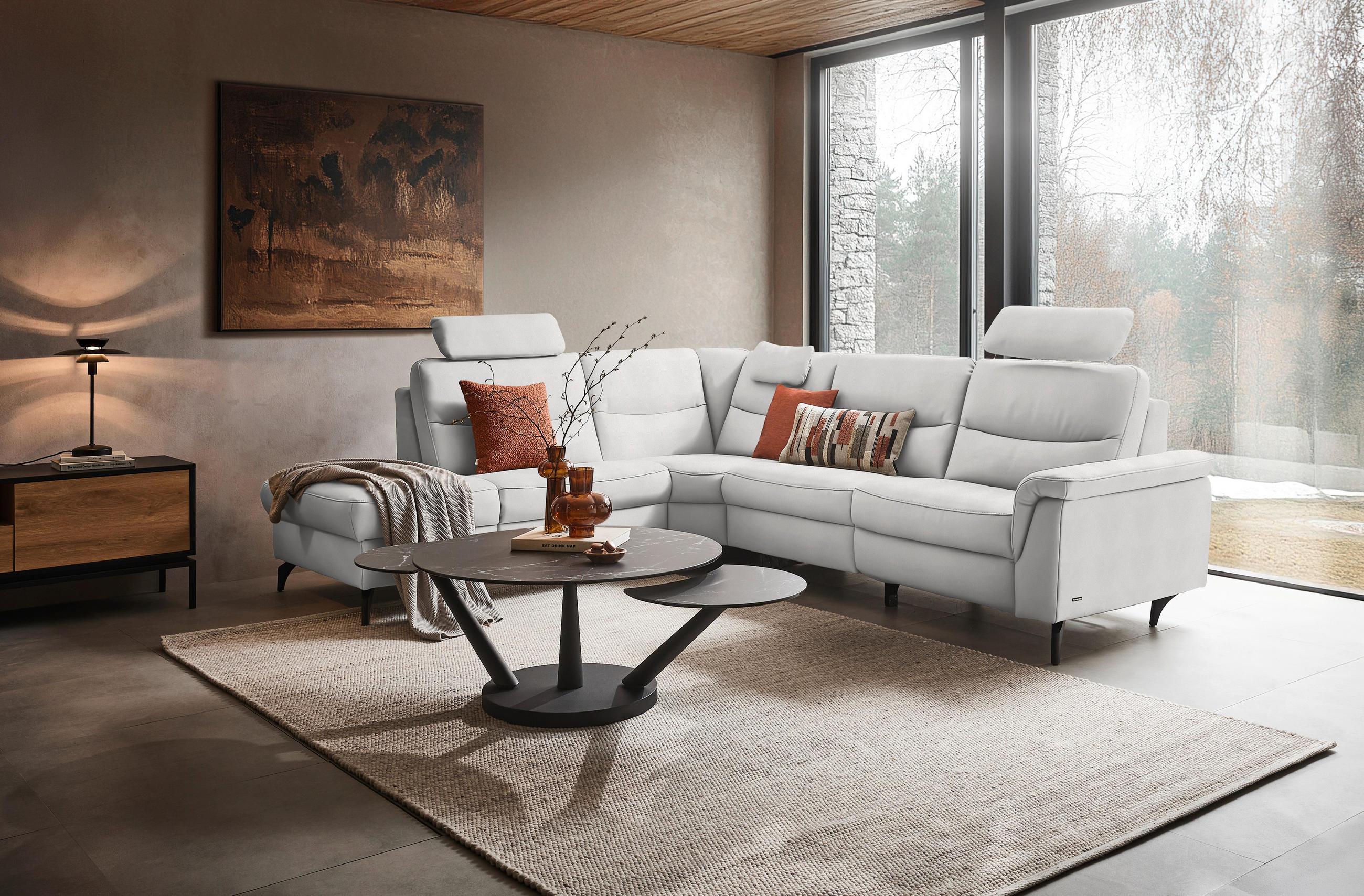 ECKSOFA in Echtleder Weiß  249/280 cm  - Anthrazit/Weiß, Design, Leder/Metall (249/280cm) - Himolla Komfortklass