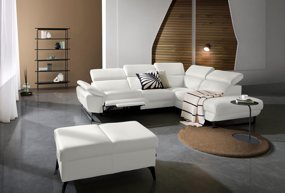 ECKSOFA in Echtleder Creme  - Creme/Schwarz, Design, Leder/Metall (281/225cm) - Celina Home