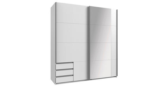 SCHWEBETÜRENSCHRANK  in Weiß  - Alufarben/Weiß, Design, Glas/Holzwerkstoff (179/198/64cm) - Carryhome