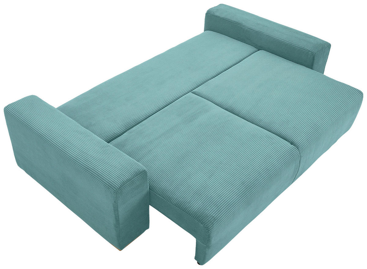 SCHLAFSOFA Cord Mintgrün  - Buchefarben/Schwarz, KONVENTIONELL, Holz/Kunststoff (255/86/123cm) - Livetastic