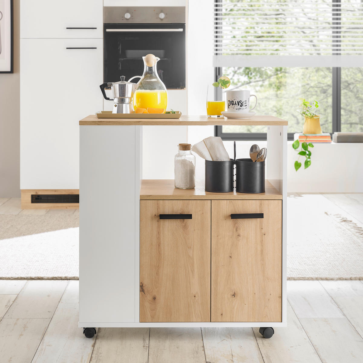 BARWAGEN in Weiß, Eiche Artisan  - Weiß/Eiche Artisan, Design, Holzwerkstoff/Kunststoff (75/79,5/40cm) - MID.YOU