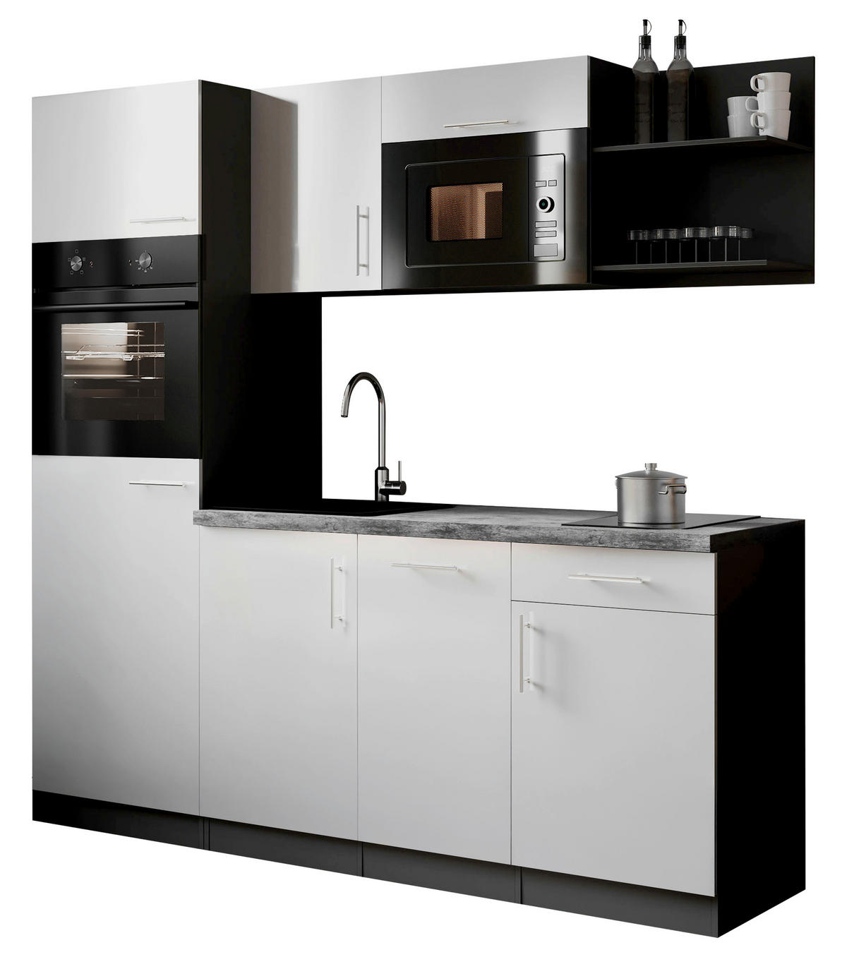 KÜCHENBLOCK Oliver 205 cm  in Weiß  - Weiß/Grau, Trend, Holzwerkstoff/Metall (205cm) - Respekta