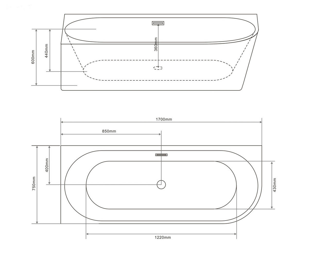 BADEWANNE freistehend, Wandmontage  170/75/60 cm  - Weiß, KONVENTIONELL, Kunststoff (170/75/60cm) - Sanotechnik