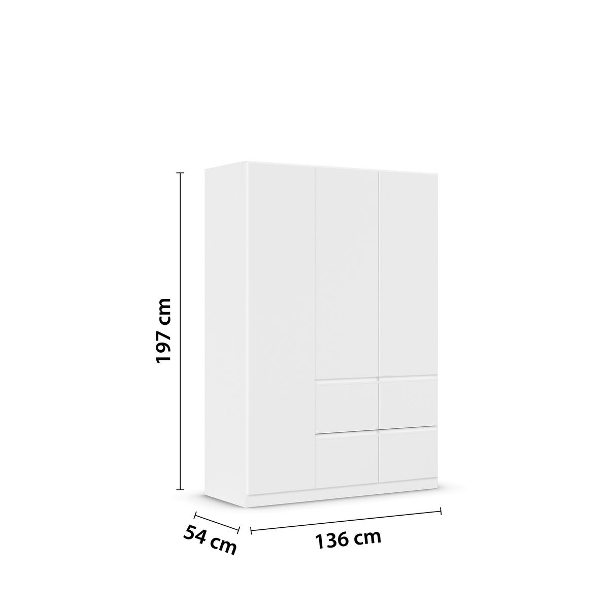 OMARA ZA OBLAČILA, bela  - bela, Trend, umetna masa/leseni material (136/197/54cm) - Xora