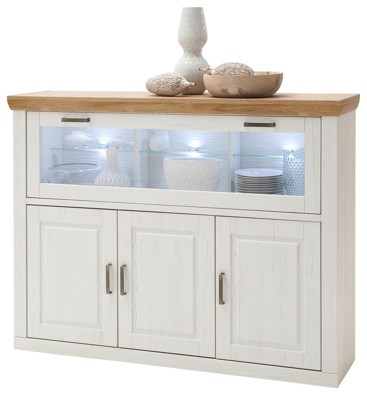 HIGHBOARD Brixen, 163/123/40 cm,  - Eichefarben/Schwarz, Design, Glas/Holzwerkstoff (163/123/40cm) - Livetastic
