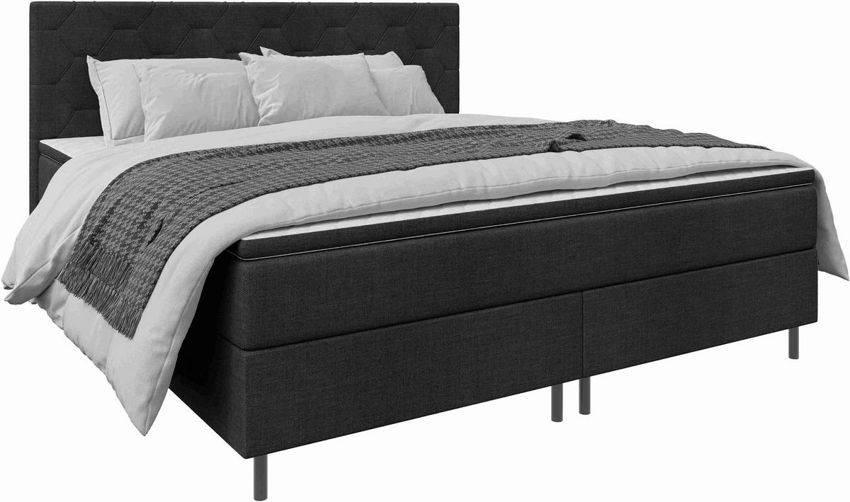 BOXSPRINGBETT 160/200 cm,  in Dunkelgrau, Matratze, Topper, H2 + H2 = mittel  - Dunkelgrau/Schwarz, KONVENTIONELL, Textil/Metall (160/200cm) - Chameo